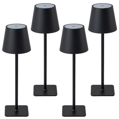 C Cattleya 4-Pack 14” Matte Black LED Cordless Table Lamp, 3CCT Dimmable Portable Desk Lamps