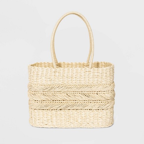 Straw Tote Handbag - A New Day™ Light Beige - image 1 of 3
