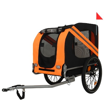 Akoasm 26.77 inch Durable Steel Large Folding Dog Bike Trailer, All-Terrain Pet Carrier-Black&Orange