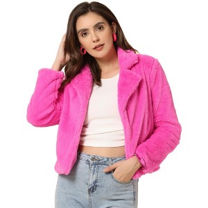INSPIRE CHIC Women's Autumn Winter Cropped Notch Lapel Faux Fur Fluffy Jacket - 1 of 4