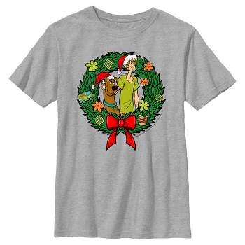 Boy's Scooby Doo Christmas Shaggy and Scooby Wreath T-Shirt