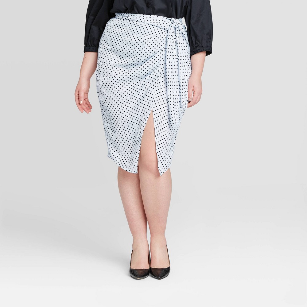 Women's Plus Size Polka Dot A-Line Midi Skirt - Who What Wear Blue 22W, Women's was $29.99 now $13.49 (55.0% off)