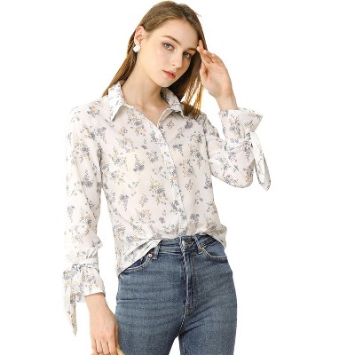 INSPIRE CHIC Women's Floral Point Collar Button Down Office Blouse Shirts