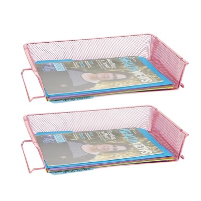 2pc Stackable Letter Tray Mesh Pink - Mind Reader