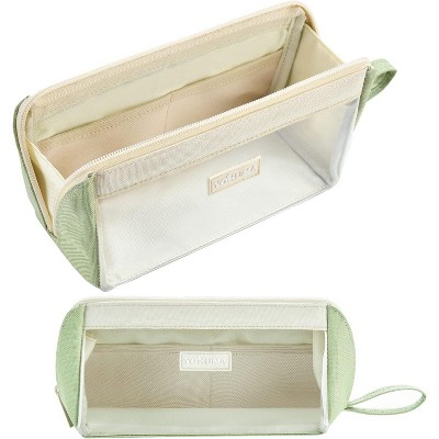 Fmeida Clear Aesthetic Pencil Case Pouch for Girls Cute Kawaii Mark Pen Case Organizer Large Capacity for Kids Teen College Students Adults