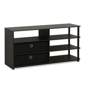 Furinno Simple Design TV Stand Entertainment Center Hold up to 50" TV with Storage Shelves & 2 Bins,Walnut - 1 of 4