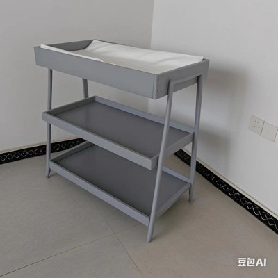 Baby Changing Table, Diaper Changing Table with Changing Pad, Portable Baby Diaper Changing Station with 2 Tier Storage Shelves, Grey