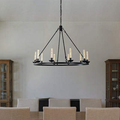 ALOADECOR  Transitional Black LED Chandelier With Unique Bubble Tube Round Modern Farmhouse Candle LED Pendant Lighting For Living Room