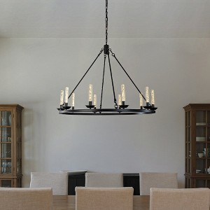 ALOADECOR  Transitional Black LED Chandelier With Unique Bubble Tube Round Modern Farmhouse Candle LED Pendant Lighting For Living Room - 1 of 4