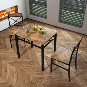 Gulches 2-Person Compact Dining Set - Rustic Brown Wood & Steel Kitchen Table with Chairs, Space-Saving for Small Apartments/Kitchens - 1 of 4