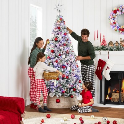 4.5ft Snow Flocked Pine Christmas Tree with Multicolor Lights