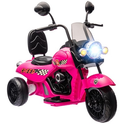 Qaba Electric Motorcycle for Kids, 3 Wheel 6V Battery Powered Motorbike w/ Headlights, Music, Forward & Reverse, Pink