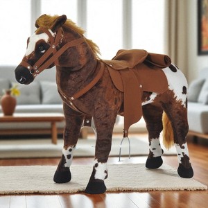 Mshliw Ride-On Plush Rocking Horse Toy for Toddlers Ages 3–5, Stuffed Animal with Neighing and Galloping Sounds, Padded Seat for Kids, Halloween gift - 1 of 4