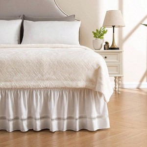 Wrap Around Ruffled Lace Bed Skirt, 15 Inch Drop, Elastic Dust Ruffle with Adjustable Belts, Machine Washable (60x 80in) - 1 of 4