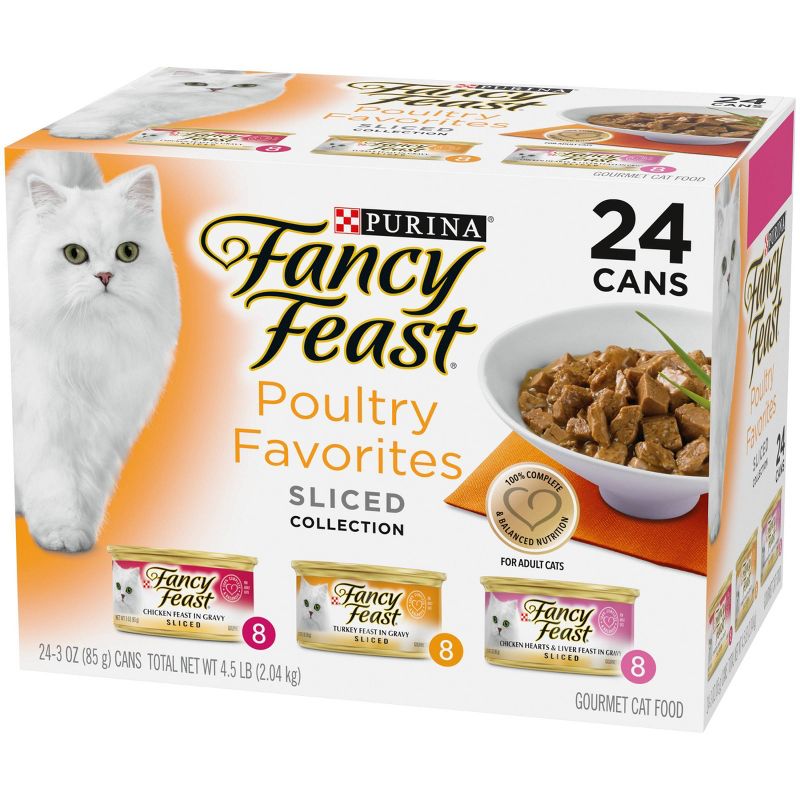 Purina Fancy Feast Poultry Favorites Variety Pack Liver, Chicken &#38; Turkey Flavor Gravy Wet Cat Food Cans - 3oz/24ct, 6 of 8