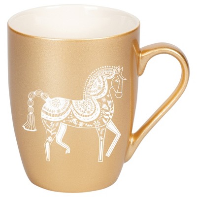 Elanze Designs 10 Ounce Metallic Finish New Bone China Tea Coffee Cup Mug� Gold Majestic Floral Horse