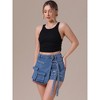INSPIRE CHIC Women's Denim Zipper Decor Cargo Pockets Y2K High Waisted Faux Wrap Jean Skirts - 2 of 4