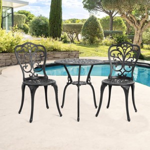 3-Piece Cast Aluminum Patio Bistro Set, Rust-Resistant Outdoor Seating Set with Floral Design, Patio Small Space Chat Sets for Balcony-The Pop Home - 1 of 4