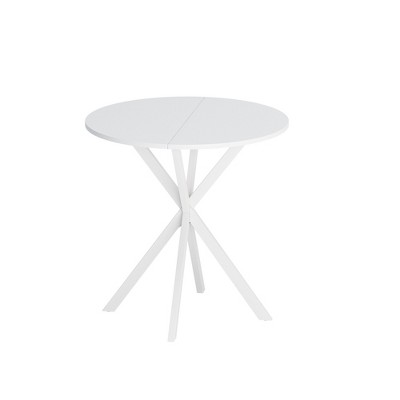 NicBex Modern Round Dining Table with Two Piece Removable Top and Cross Leg,Off-White/Black/White