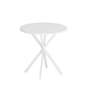 NicBex Modern Round Dining Table with Two Piece Removable Top and Cross Leg,Off-White/Black/White - 1 of 4