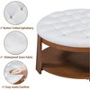 QingMoon Round Upholstered Coffee Table, 2-Tier Button Tufted Ottoman with Wheels and Storage Shelf for Living Room - 4 of 4
