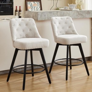 2PCS Counter Height Bar Stools with Back and Wood Legs, 26" Upholstered Barstools Bar Chair for Kitchen Island Home Bar - 1 of 4