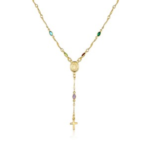 RMZ GOLD NYC 14K Gold Filled Multicolor Virgin Mary Rosary Necklace - 1 of 1