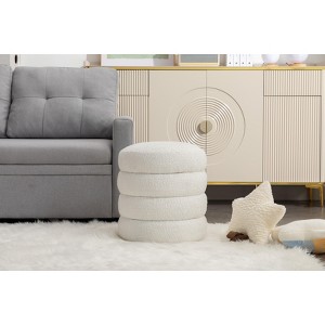 VASIP   Velvet Fabric Round Ottoman with Bottom Wooden Shelving ,for Living Room - 1 of 4