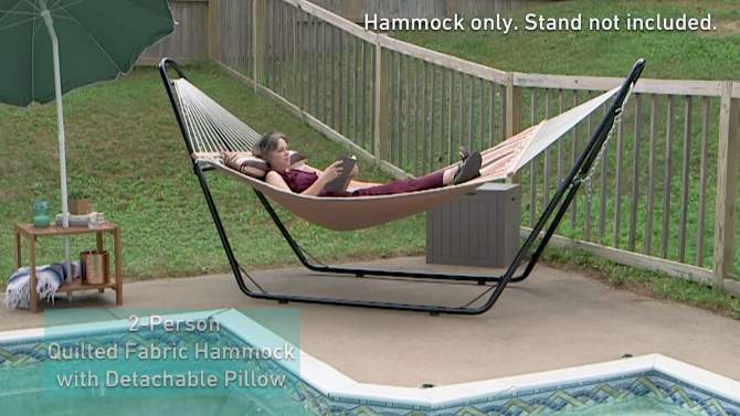 Sunnydaze Large Two-Person Quilted Fabric Hammock with Spreader Bars and Detachable Pillow - 450 lb Weight Capacity - Sandy Beach, 2 of 11, play video