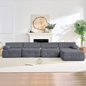 Mjkone L-Shaped Velvet Sectional Sofa,4-Seater Modular Sectional Sofa With Ottoman, Convertible Sofa Couches with Rivet Trim - 1 of 4