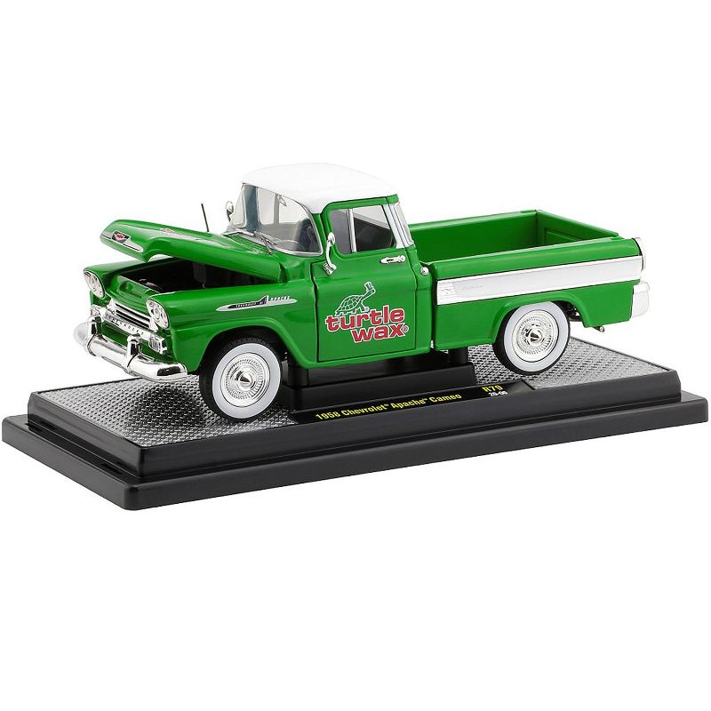 1958 Chevrolet Apache Cameo Pickup Truck Green with White Top and White Stripes "Turtle Wax" Ltd Ed to 6880 pcs 1/24 Diecast Model Car by M2 Machines, 2 of 4