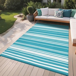Outside Rug Modern Striped Plastic Straw Rug, Outdoor Reversible Rug, Waterproof UV-Resistant Carpet for Patio, Deck, Backyard - 1 of 4