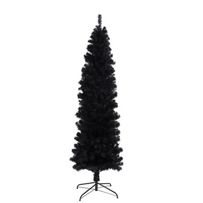 NAYSAYE 7.5FT Slim Artificial Christmas Tree with Foldable Metal Stand for Holiday Home Decor, Black, 39.37"*7.87"*8.27"