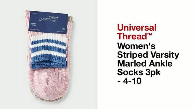 Women's Striped Varsity Marled Ankle Socks 3pk - Universal Thread™ 4-10, 2 of 5, play video