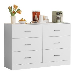 SUGIFT 6 Drawer Dresser, Modern Wood Chest of Drawers with Metal Handles for Bedroom Living Room Hallway Entryway, White - 1 of 4