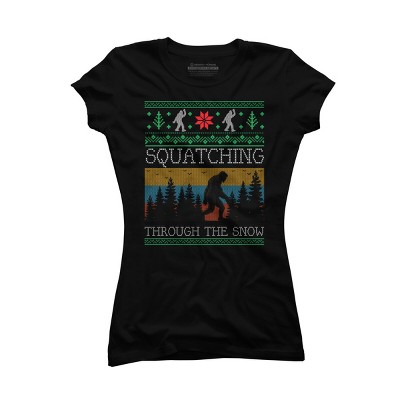 Junior's Design By Humans Christmas Retro Sasquatch Vintage Bigfoot Ugly Christmas Sweater By pahari T-Shirt