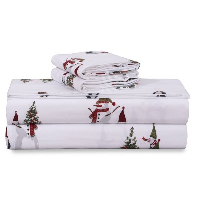 Twin Blue Cotton Flannel Floral Deep Pocket Sheet Set
