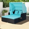 Costway Patio Rattan Daybed Lounge Retractable Top Canopy Side Tables Cushions Off White/Red/Turquoise - image 2 of 4
