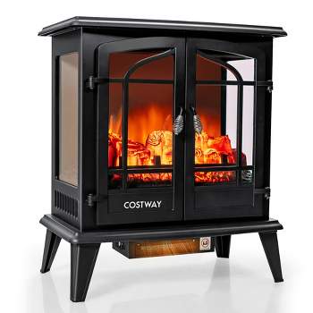 Costway 25'' Freestanding Electric Fireplace Heater Stove W/ Realistic Flame effect 1400W