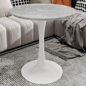 Sapphtopaz Modern Round Dining Table with Tapered Pedestal Base Coffee Table with Faux Marble Finish Kitchen Table for Living Room - 1 of 4