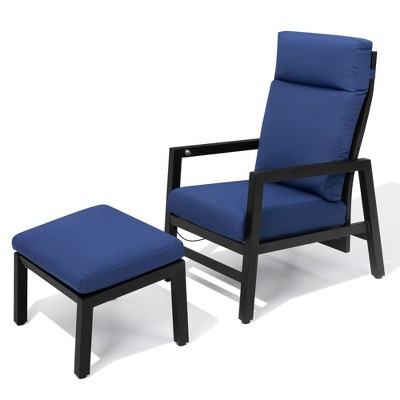 Crestlive Products Reclining Patio Chair with Ottoman, Patio Aluminum Reclining Chair with Cushion, Outdoor Conversation Set, All Weather Furniture