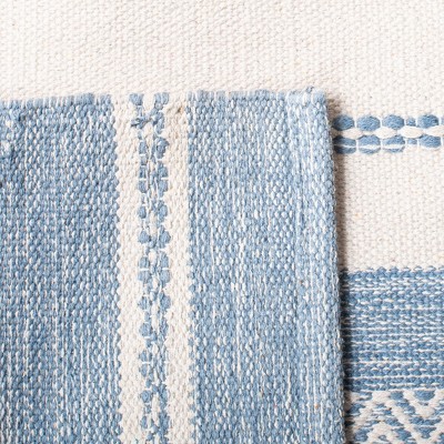 Ivory and Blue Handwoven Wool-Cotton Kilim Area Rug 59"x96"