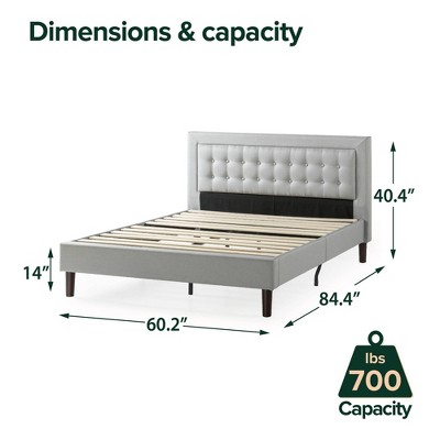Queen Gray Upholstered Platform Bed Frame with Tufted Headboard