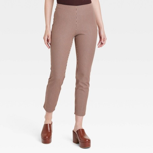 Women's Bi-stretch Skinny Pants - A New Day™ Brown Plaid 6 : Target