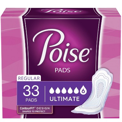 Poise Postpartum Incontinence Fragrance Free Pads - Ultimate Absorbency - Regular - 33ct