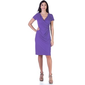 24seven Comfort Apparel Petite Short Sleeve Knee Length Faux Wrap Dress - 1 of 4