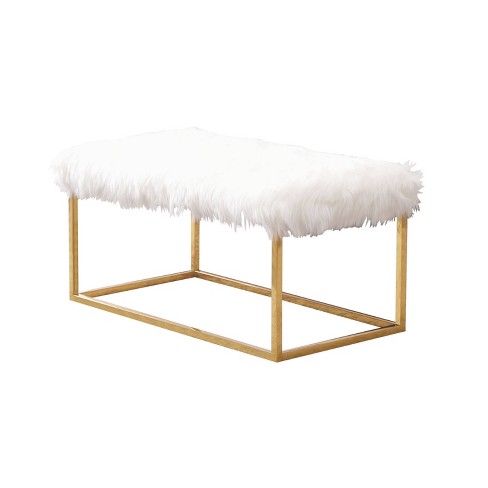 white fur ottoman with acrylic legs