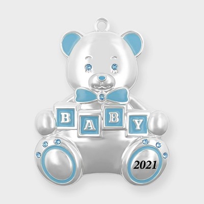 Harvey Lewis 2021 Baby's First Christmas Blue Ornament with Fine Crystals