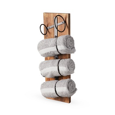 Rustic Natural Wood and Metal Wall Mounted Wine Rack