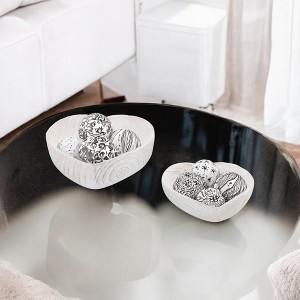 Sagebrook Home Set of 2 Carved Wood Bowls Wooden Nesting Heart Bowls for Table Decor and Display - 1 of 4